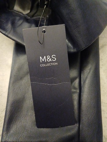 M&S COLLECTION Leather Look High Waisted Leggings Size 14 Long NAVY - Picture 5 of 7