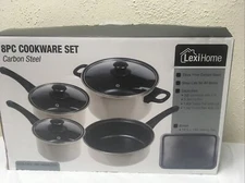 LexiHome 8 Pc Carbon Steel Nonstick Cookware Set