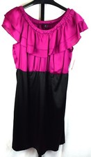 Plus Size Off the Shoulder Dress Size 14 Magenta and Black Ruffled NWT Dressbarn