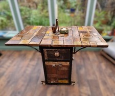 Vintage wood drop leaf kitchen /dining table with storage, on castors or legs.