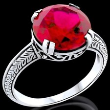 VINTAGE STYLE 925 SOLID STERLING SILVER 5 Ct RED LAB-CREATED RUBY RING 200