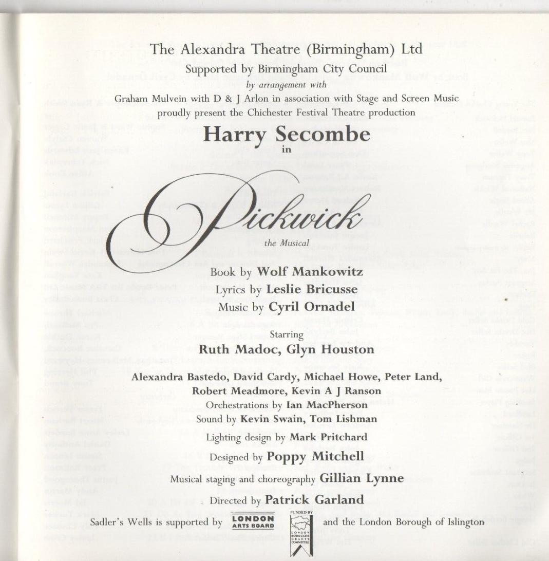 Harry Secombe Ruth Madoc 'Pickwick' 1993 Sadler's Wells Theatre