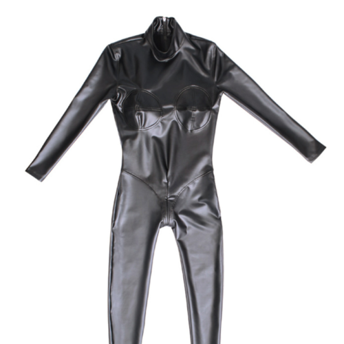 Damen Nasslook Overall Kunstlatex Body Kostüm Catsuit Party Club sexy schwarz - Bild 1 von 11