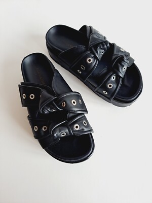 Alexander McQueen High Platform Black Leather Slides Sandals Size 36 / 6