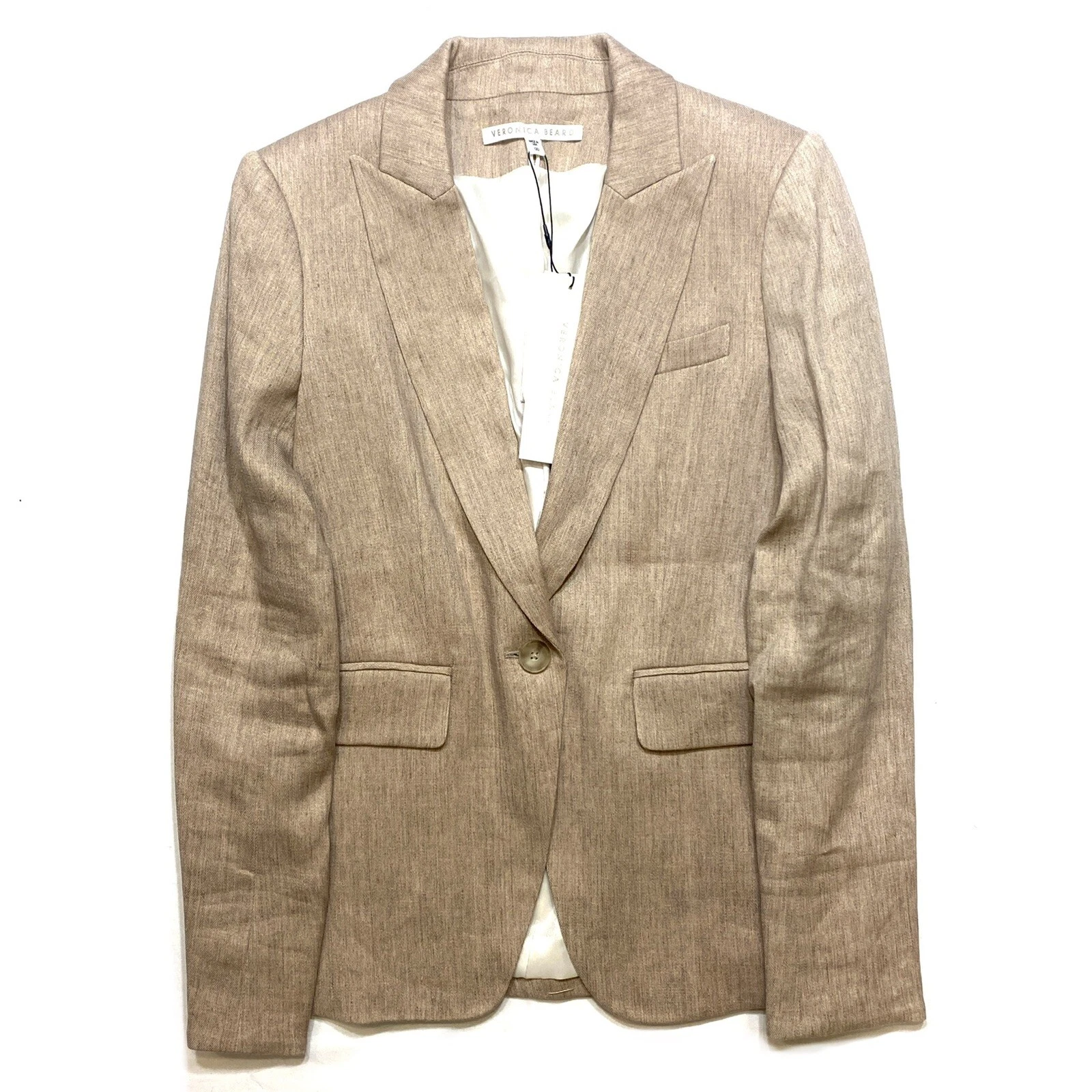 VERONICA BEARD Womens Linen Cutaway Dickey Blazer Jacket Beige (MSRP $595)