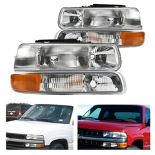 Headlights Assembly+Signal Bumper Lamps Fit For 1999-2002 Chevy Silverado KAC