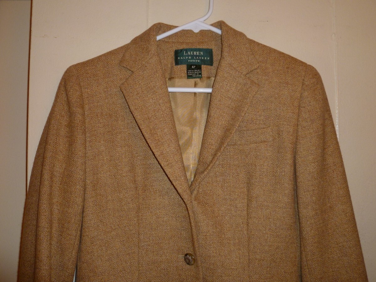 ジャケット LAUREN RALPH LAUREN RYEN BLAZER (51524) LAUREN Ralph Lauren Equestrian Horse Buttons Tan Tweed Wool