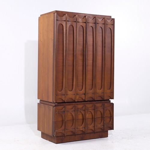 Tobago Brutalist Mid Century Walnut Armoire Dresser