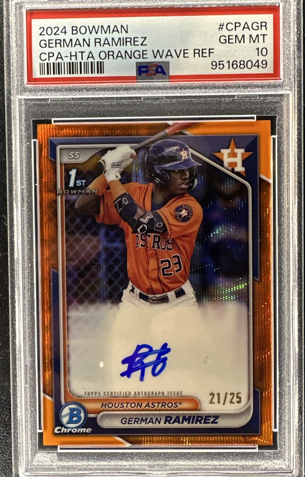 2024 Bowman Chrome German Ramirez 1st Orange Wave Auto /25 PSA GEM MT 10 Astros