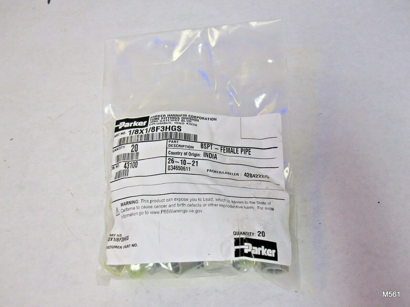 Parker 1/8x1/8F3HGS BSPT Female Threaded Pipe Adapters