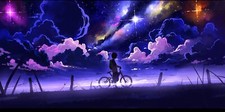 Landscape art children night clouds stars illustration Custom Gaming Mat Desk