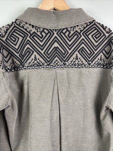 Free People Green Jacket Aztec Ebroidered Studs Oversized Small - Picture 7 of 11