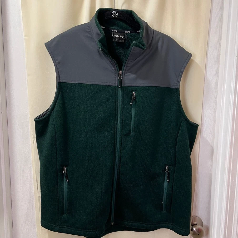 Solaris Men's Fleece Vest Gray Green Full Zip Outdoor Performance Jacket XL