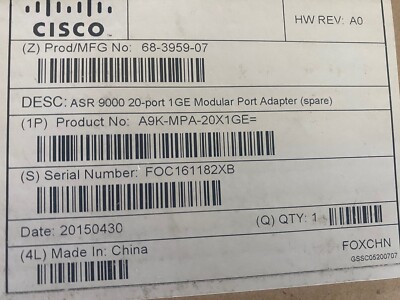 New Cisco A9K-MPA-20X1GE ASR 9000 Series 20-Port Gigabit Ethernet Module