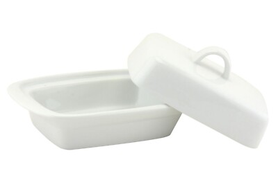 Deep Butter Dish with Ceramic Lid Kitchen Breakfast Dining Serving Storage White