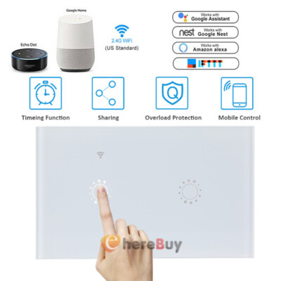 1/2/ Gang WiFi Smart Wall Touch Light Switch Glass Panel For Alexa/Google APP