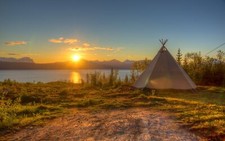 Landscape nature sunset camping outdoors sunlight Custom Gaming Mat Desk