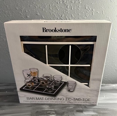 Brookstone Game Night Bar Mat Shot Glass Tic, Tac,Toe Set New