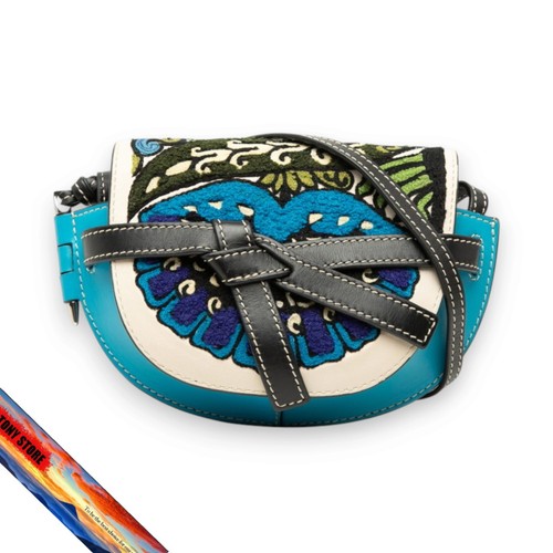 LOEWE Gate Mini Floral Leather Crossbody Bag Blue Multicolor Authentic