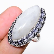 Natural Moonstone Handmade 925 Sterling Silver Jewelry Ring Size 8.75 US