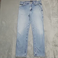 Wrangler Jeans Men 35x34 Blue Denim Straight Leg Cowboy Workwear Ranch 47MWZ