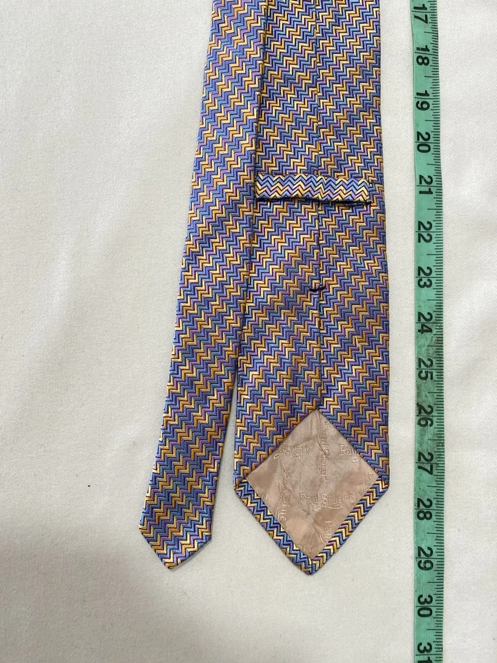 PAUL STUART. Blue Silk Men’s Tie. Striped Pattern. Hand M In USA. Ex Con Foto 4 de 4