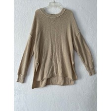 Aerie Women Sz Sm Tan Beige Oversized Slouchy Crewneck Sweater Side Slit Beach