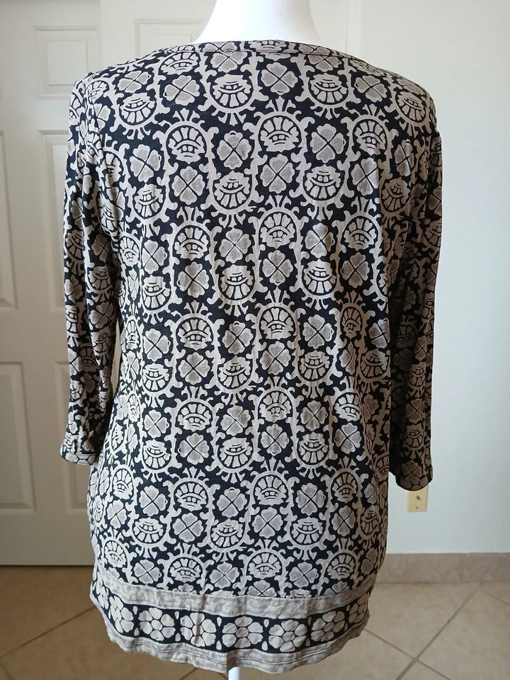Blusa Boho Lucky Brand Caisley Peasant Top 1X/1G Para Mujer Estampado en Bloque Negra Tostada Foto 3 de 4