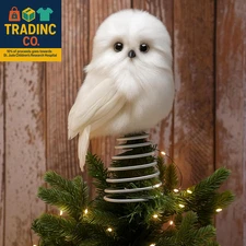 Owl Christmas Tree Topper 9.8'' Magical Wizard Tree Topper Rustic White Owl Chri