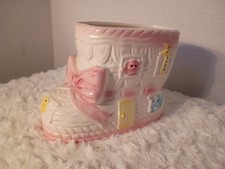Vtg Rubens Original Japan Ceramic Baby Bootie Planter Pink Zoo Animals Nursery