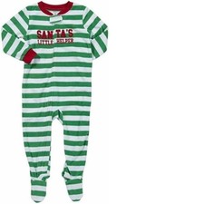 Boys Christmas 1 Pc Pajamas 4 Santas Little Helper Green White Footed