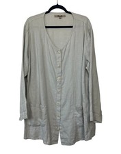 FLAX 100% Linen V-Neck Button Front Long Slee...