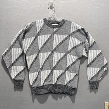 Vintage Michael Gerald Sweater Men L Grandpa Geometric Cosby Black White