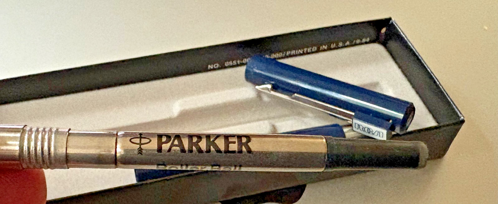 New Vintage Parker Vector Blue Roller Ball Pen In Box; RCA Co Emblem
