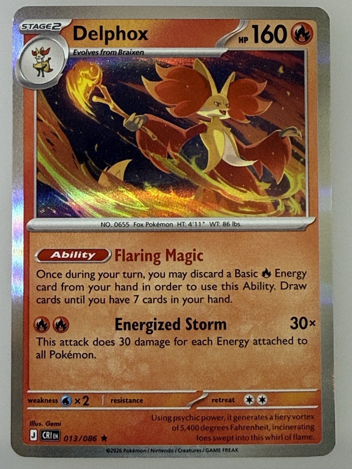2026 Pokémon Mega Evolution Pitch Black Delphox 013/086 Holo Rare