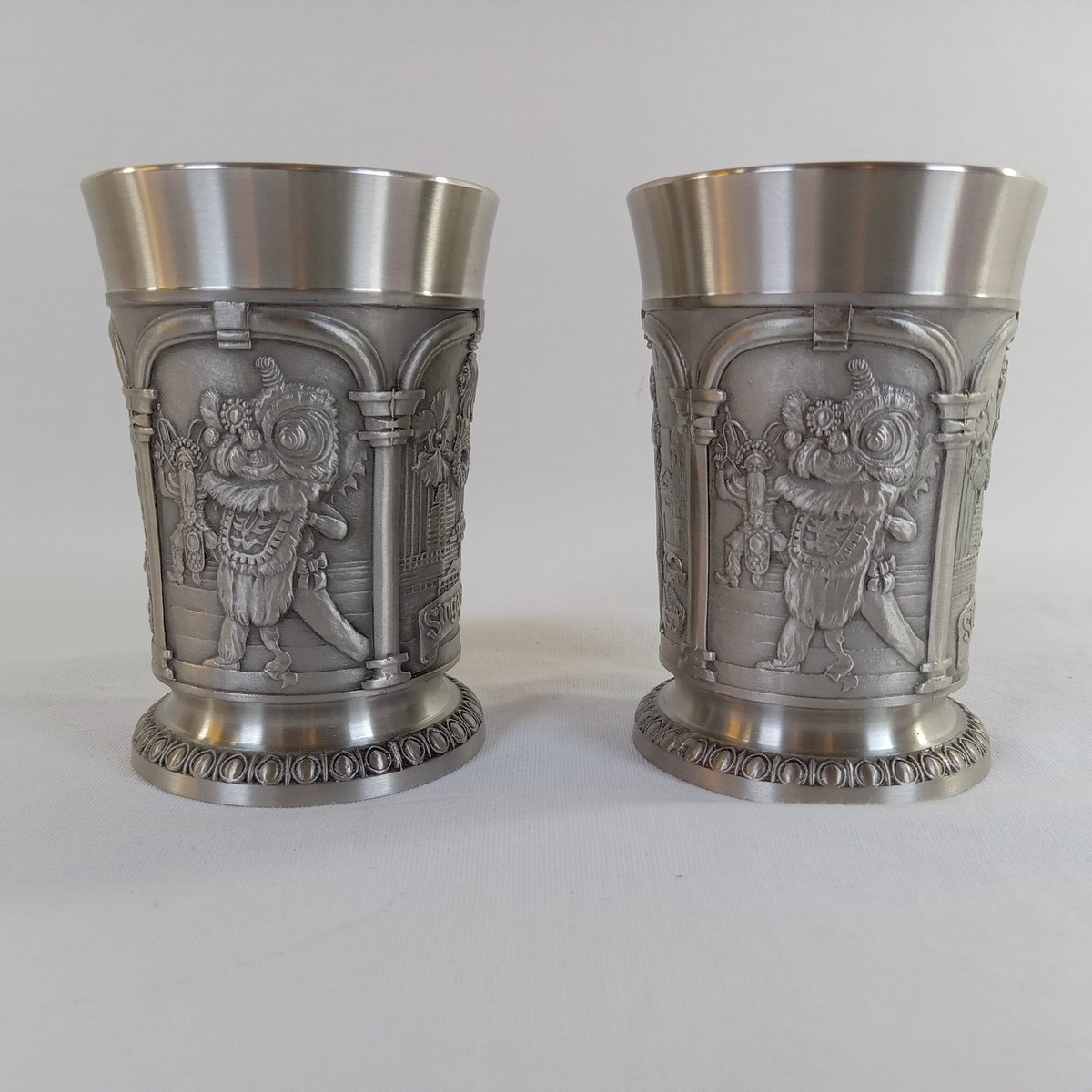 Tumasek Pewter Singapore Scenic Souvenir Glasses Set of 2 in Box