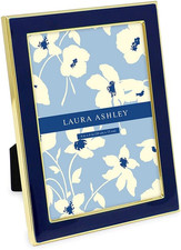Laura Ashley 4X6 Navy Enamel Picture Frame, Gold Metal Edge with Easel