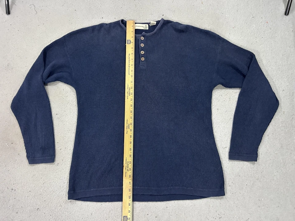 Vintage FieldMaster Henley Shirt Mens 2XL Blue Waffle Knit Linen Cotton 90s - Image 4 of 4