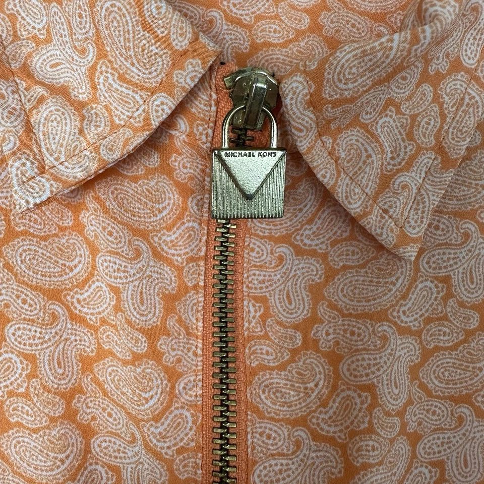 Blusa feminina Michael Kors laranja manga aba rolo paisley com zíper sedoso tamanho 1X - Imagem 4 de 4