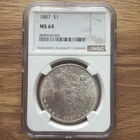 1887 MORGAN SILVER DOLLAR $1 NGC MS 64 Certified Coin