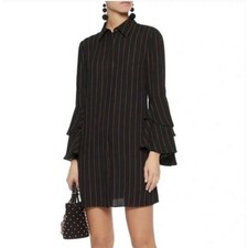 Alice + Olivia Black Stripe Ruffle Bell Sleeve Shirt Dress Size Medium Workwear
