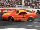 Vtg Tyco Pro Ford Mustang Funny Car #1 Orange Red W/ Yellow Flame Slot Car Runs