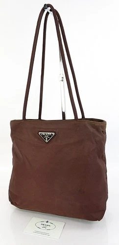 Authentic PRADA Brown Nylon Tote Bag Purse #64749