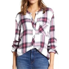 Rails "Allison" White Midnight Rose Soft Multicolor Plaid Button Down Shirt