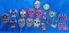 18 Piece Embroidered Iron on Patch Lot Sugar Skull Monkey Tiger Bear Funky