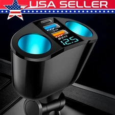 Outlet 12V Dual USB Car Cigarette Lighter Socket Splitter Power Adapter Charger