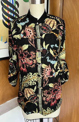 Citron Santa Monica Silk Frog button Closure Blouse Sz XS black