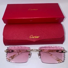Cartier Buffs Sunglasses Diamond Cut Lens Pink Tint Diamond White Horn