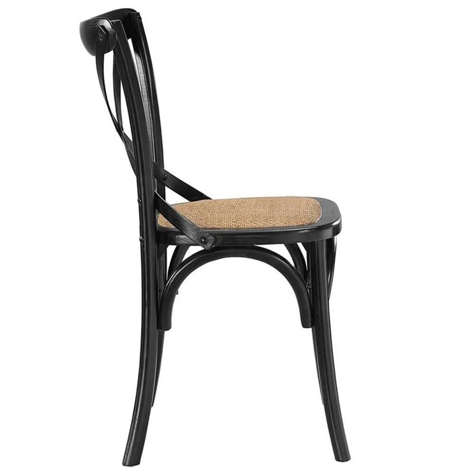 Silla auxiliar de comedor Modway Gear de 18,5" de madera de olmo y ratán en negro (juego de 2) Foto 4 de 4