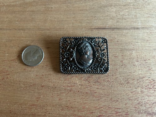 Kamee Clip-On Brosche Filigran Metall Bronze Ton Vintage Antik 1,5" x 2" Hübsch - Bild 3 von 18